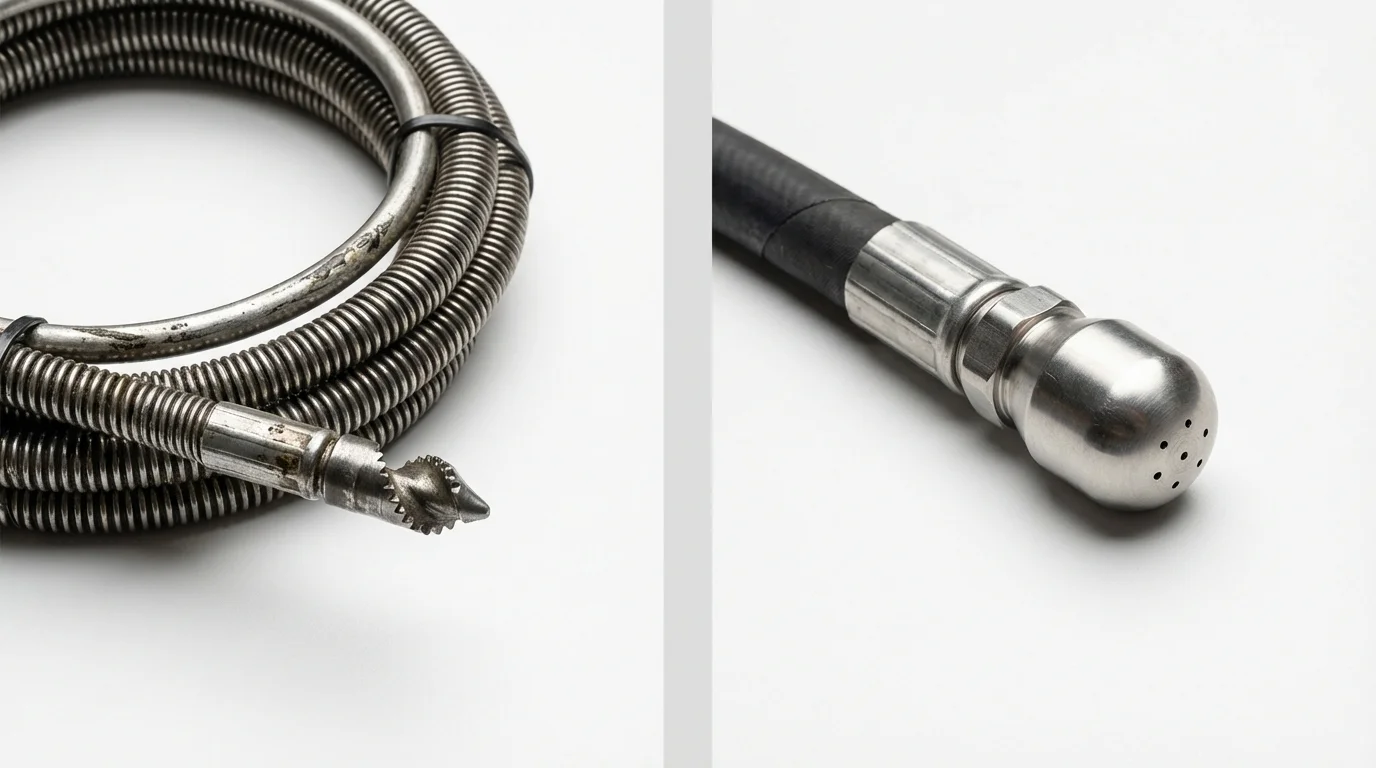 Drain snake cable and hydro jetting nozzle used for drain cleaning in Saint Charles, MI