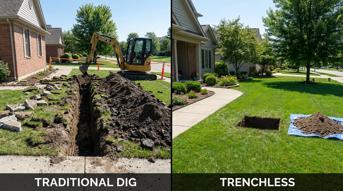 Trenchless sewer repair with minimal yard damage versus traditional excavation in Saint Charles, MI